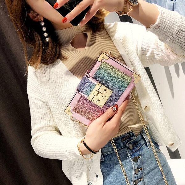 No brand new women bag fashion sequins small bags tide cool wild shoulder Messenger bag charming chain small square bag female