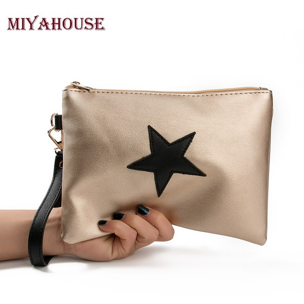 Miyahouse Star Design Women Day Clutch Bags PU Leather Clutch Soft Handbags Women Envelope Bag Evening Party Bag Ladies Wristlet