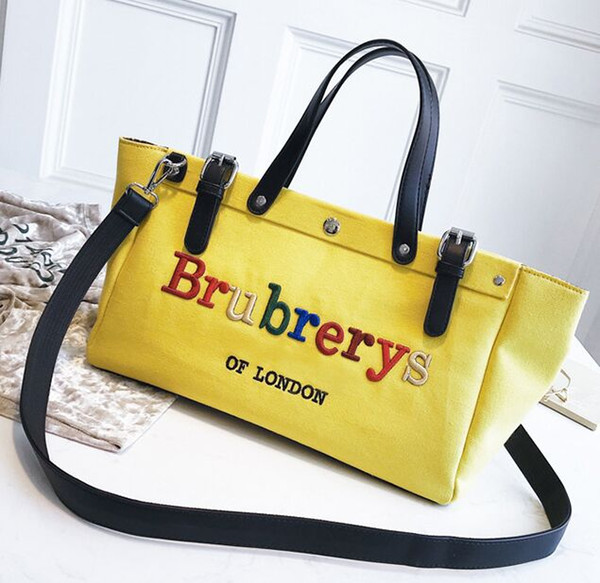 Europe and America fashion large canvas bag women 2018 new letter hit color shoulder bag Messenger bags Satchel handbags