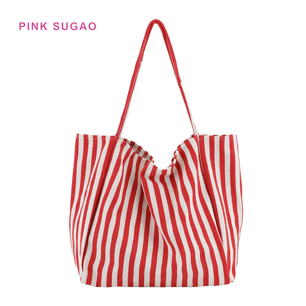 Pink sugao luxury handbag BRW tote bags designer canvas women shoulder bag large capacity clearly wild striped canvas bags