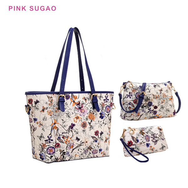 Pink sugao tote bag shoulder bag women 3pcs/set designer handbags large capacity purses flower printed tote bag wholesales handbag