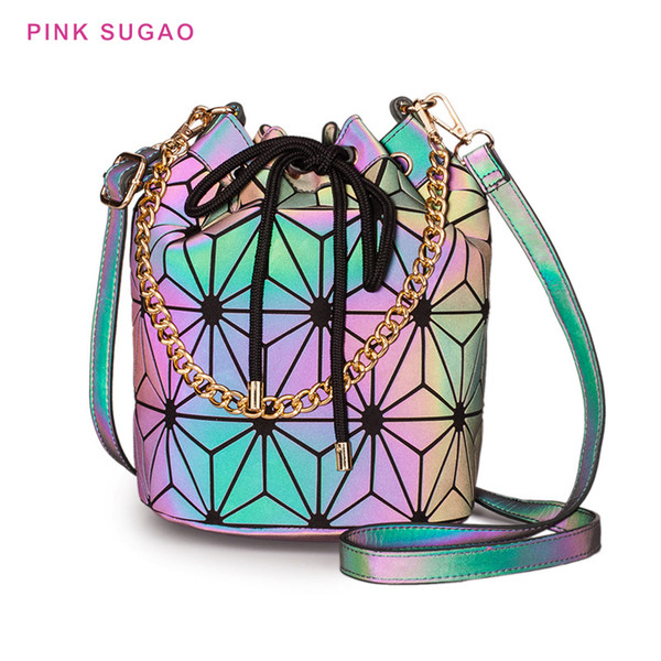 Pink Sugao designer shoulder bag women purse 2022new casual luminous bucket bag Lingge women's shoulder bag pu leather