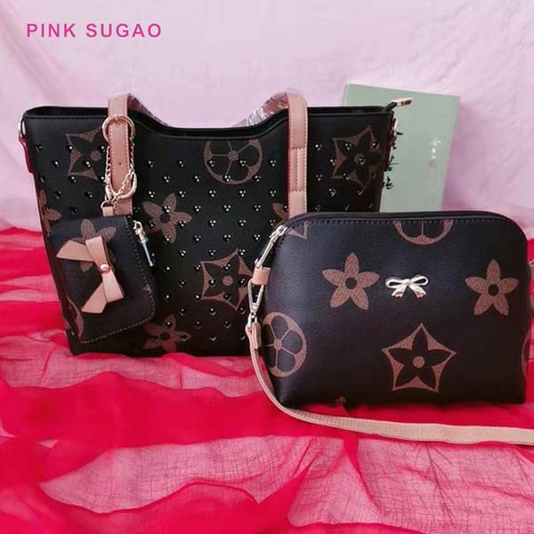 Pink sugao designer handbags 2pcs/set women tote bag new fashion purse shoulder handbags lady clutch bag flower printed handbags BHP