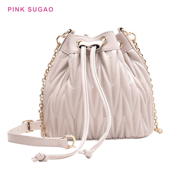 Pink sugao new fashion chain casual shoulder bag pleated bucket bag designer crossbody bag women purse 2022hot sales BHP small bags