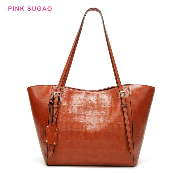 Pink sugao women tote bag soft leather handbag designer BHP shoulder handbags Crocodile pattern bucket bag large purse hot sales 5colors