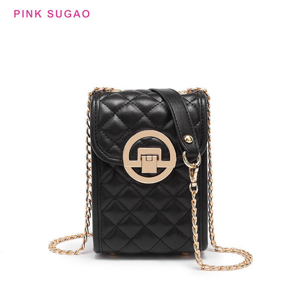 Pink Sugao new styles shoulder bag women phone bags designer purses wild pu leather tote bag handbags small lady clutch bag lattice fashion