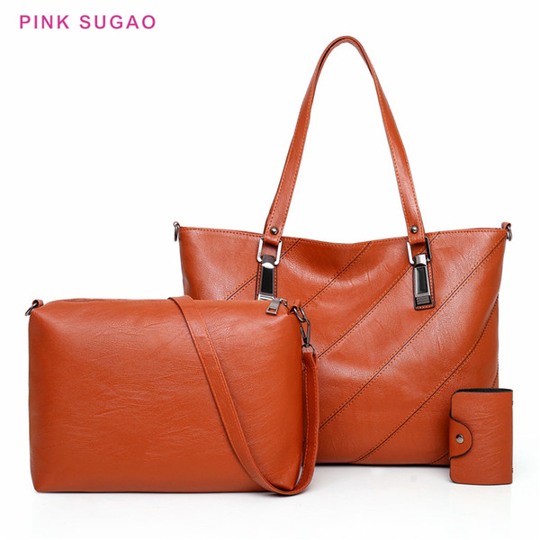 Pink Sugao women shoulder bags designer handbag 3pcs /set tote bag new fashion purse pu leather handbag with a small wallet shoulder bag