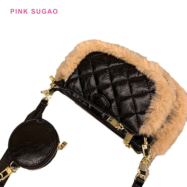 Pink sugao designer purse women shoulder bag luxury handbags 3pcs/set small purse lady bags wool wedge handbag chain bags BHP