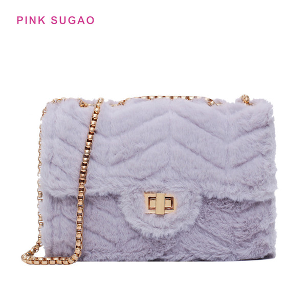 Pink Sugao luxury women shoulder bags new fashion chain bag lady plush material crossbody bag hot sales purse casual chain bags