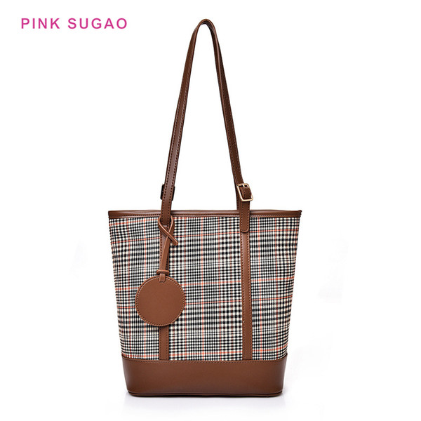 Pink Sugao tote bags handbags designer shoulder bag pu leather women clutch bag stitching checkered bucket bag casual shopping bags