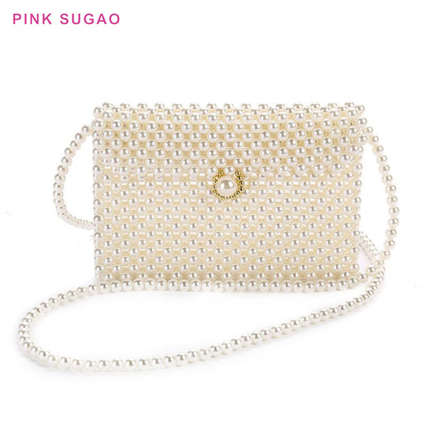 Pink sugao designer shoulder bags women crossbody bag pearl handmade bag shell bag red retro mini hand-woven bags beaded bags BHP