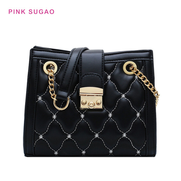 Pink Sugao designer shoulder bag women new fashion handbags luxury tote bag hot sales purse wild shoulder bag pu leather lattice handbag