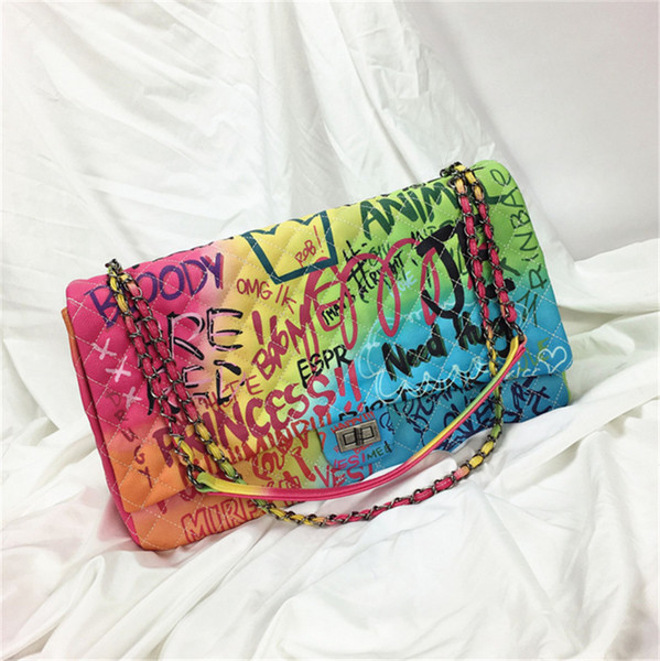 Rainbow Color Graffiti Bag Oversize Ladies Handbags