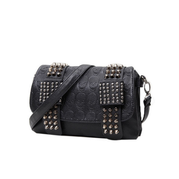 Black PU Shoulder Bag Crossbody Bag Women's Rivet Bag