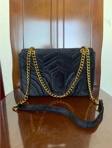 2019 TOP Fashion black chain makeup bag famous luxury party bag Marmont velvet shoulder bag Women designer bags Free shiopping 26CM