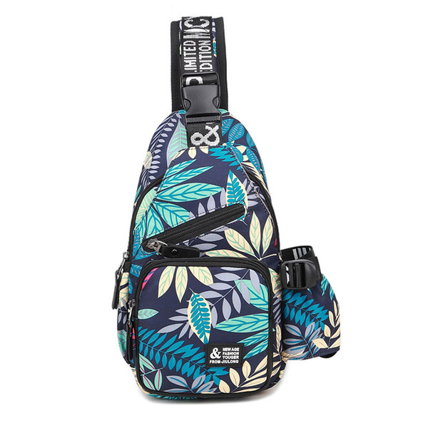 Canvas breast bag printed pure cotton waterproof breast bag men women sport outdoor pouch Red leaves and blue leaves.