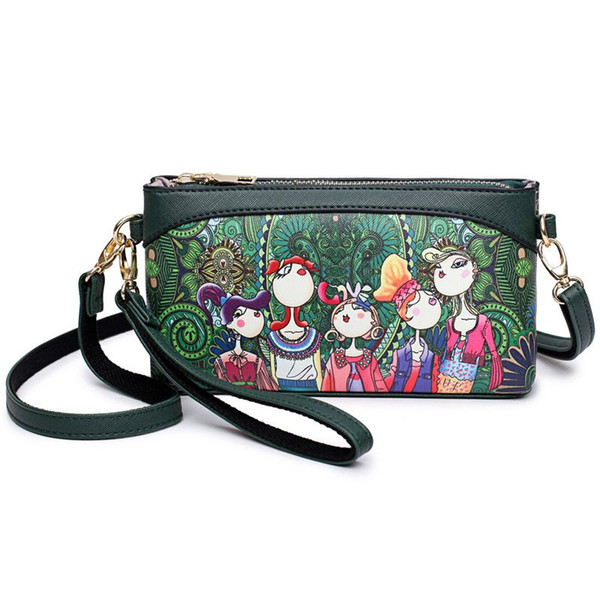 The new women bag fashion single shoulder cross - bag personality printing pu forest girl bag red purple green