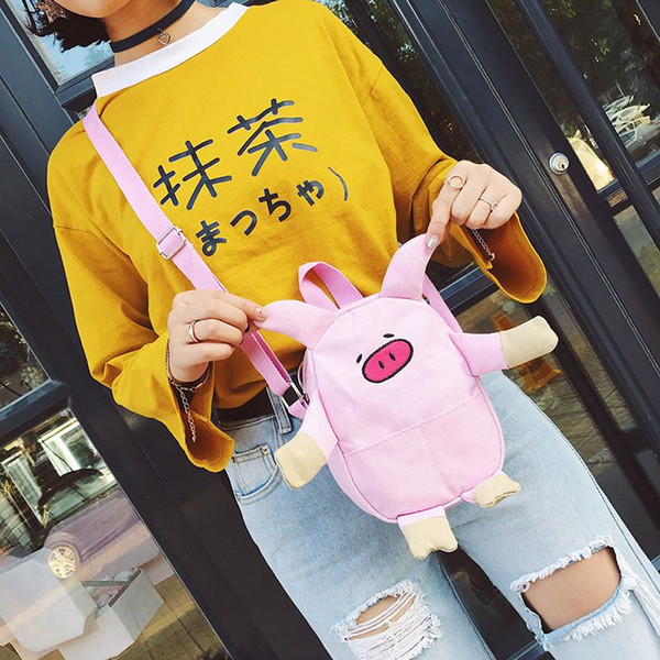 Cartoon pig canvas cute and cute little women's single shoulder slanting bag han edition mini bag girl bag