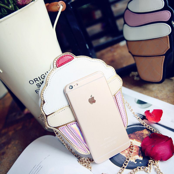 New Cute Cartoon Women Ice cream Cupcake Mini Bags PU Leather Small Chain Clutch Crossbody Girl Shoulder Messenger bag