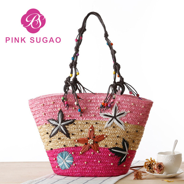 Pink sugao designer handbags women handbag designer luxury handbags purses shoulder bags handmade straw bag hand embroidery handbag starfish