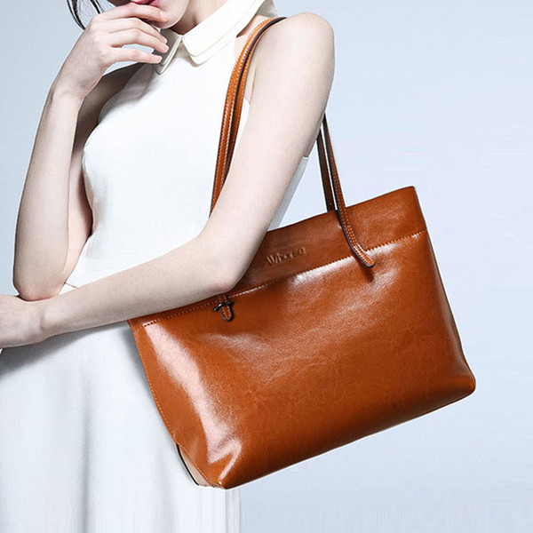 Famous Brand Vintage Style Genuine Leather Large Capacity Women Casual Tote Bag Ladies Cowhide Shoulder Bags High Quality WB5054