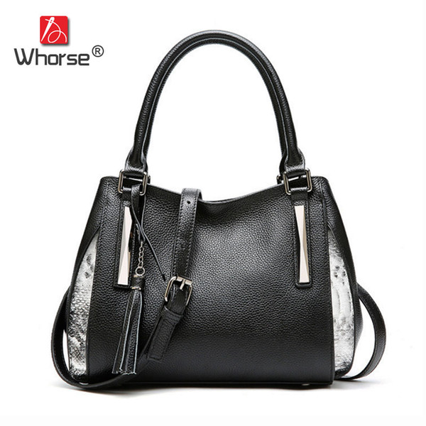 Top Quality Brand Luxury Tassel Fashion Genuine Leather Shoulder Bags Women Designer Handbags High Quality Casual Tote Bag For Woman W09550