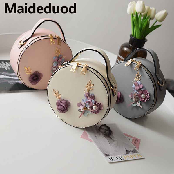 Free shipping New Fashion Summer Flower decoration Handbag PU Leather women bags Designer small round Cloe mini Shoulder Bag