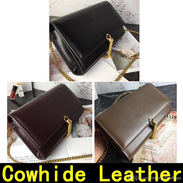 Saint Original Cowhide Leather Gold chain Golden lock pendant Genuine Leather high quality Luxury Designer Handbags Shoulder Bags 60012