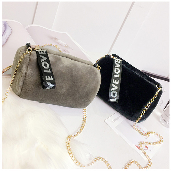 Women's bag 2017 Korean new fashion plush cylinder small bag wild chain clip shoulder Messenger bag