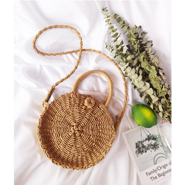 good quality Round Straw Bags For Women Summer Beach Shoulder Bag Rattan Handmade Woven Crossbody Circle Sac Bohemia Bowknot Handbags