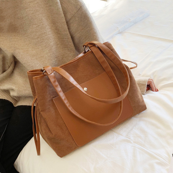 2019 Vintage Women's Bag Shoulder Female Corduroy & Pu Leather Messenger Bag Crossbody Ladies Hand Bags For Women Sac