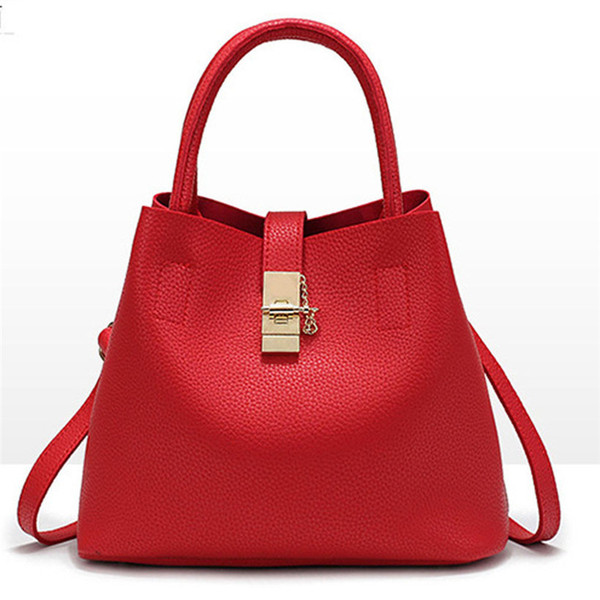 Women Bag Handbag Tote Over Shoulder Crossbody Messenger Leather Female Red Bucket Lock Big Casual Ladies Designer Bags