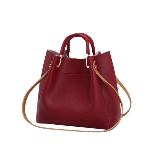 High Quality Leather Totes Fashion Bucket Designer Handbags High Quality Solid Shoulder Bag Female Vintage Famous Brands