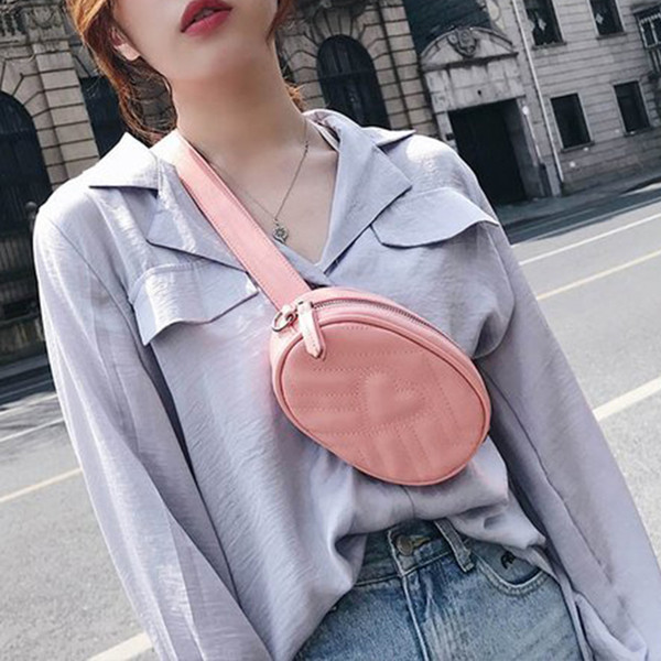 With Two Pcs Of Belt Female Bags Waist Bag Women Love Heart Cross-body Bag Pu Leather Shoulder Crossbody Chest Handbag