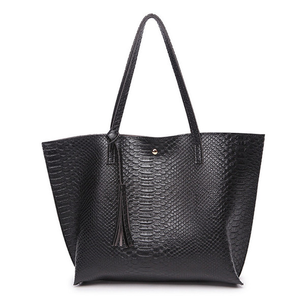 New Brand Women Large Shoulder Bag Female Crocodile Pattern Pu Leather Bags Casual Tote Bag With Tassel Women Handbag