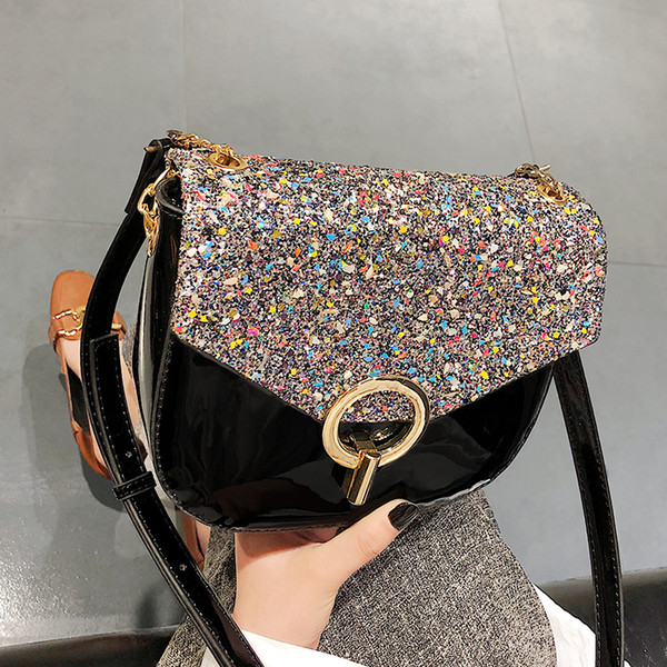 Bling Bling 2019 Handbags For Women Patent Leather Shoulder Strap Ladies Small Flap Bag Ladies Shoulder Messenger Bag Handbag