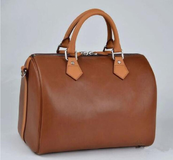 classic Top quality lady genuine oxidizing Leather speedy 30CM 35CM handbag with Lock women purse tote bag 41524