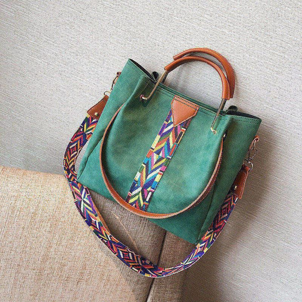 Fashion Women Handbags Ladies Shoulder Bags Dull Polish Bucket Bags Color Strap Totes Female Two Piece Set Bags Vintage Crossbody Handbag