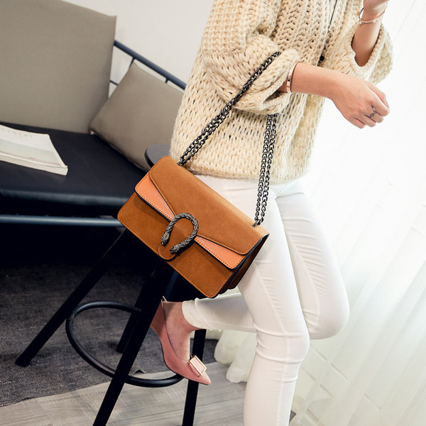 Hot Sales Brand vintage suede bags handbags women snake head bag luxury designer leather handbag chian shoulder crossbody bag free shipping