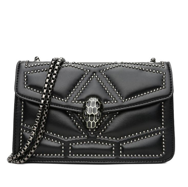 Designer- brand women handbag street trend three-dimensional diamond shoulder bag fashion snakehead lock hand bag INS super fire rivet chain