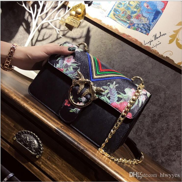 2017 Hot Sale Fashion Brand Design Women printing Flowers Bags High Quality handbag Shoulder Bag Chain Messenger bag