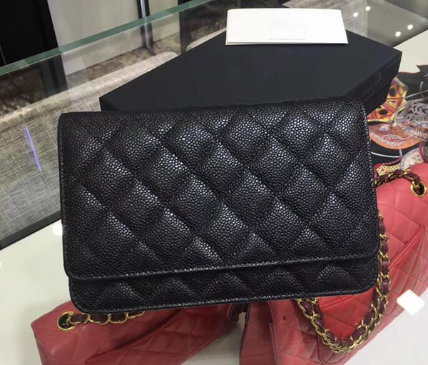 A Quality Classic Women's Black Caviar Woc Clutches Crossbody Bag 33814 Lambskin Qulited Mini Flap Shoulder Bag 20cm Factory Outlet Send box