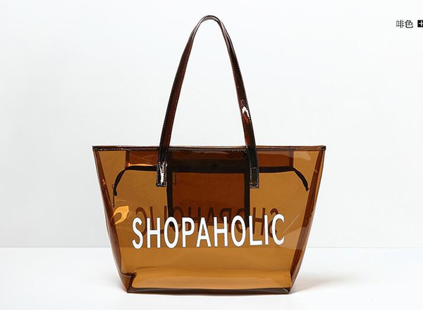 2018 new letters candy color PVC transparent jelly bag Tote bags waterproof beach bag shoulder bag