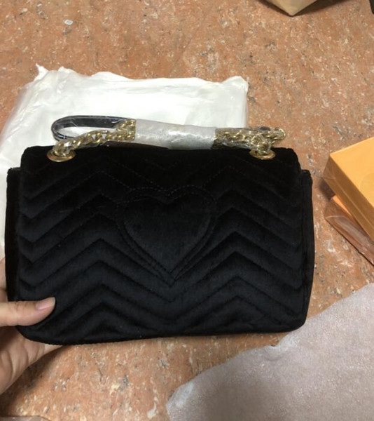 Free shipping 2018 New gift Fashion black chain makeup bag famous luxury party bag Marmont velvet shoulder bag Womendesigner leather bags