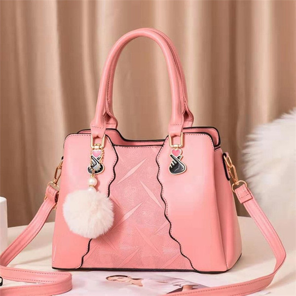 Fashion Women Handbags Embroidery Crossbody Bag Shoulder Bag Lady Simple Style Hairball PU Leather Totes Bag Top-handle