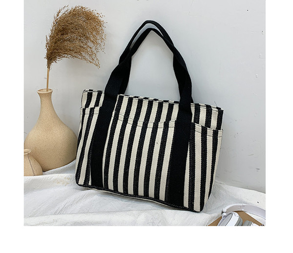 Women Print Shoulder Bag Big Capacity Lady Handbag Canvas Shopping Bags Tote Zipper Fashion Stripe Canvas Bag