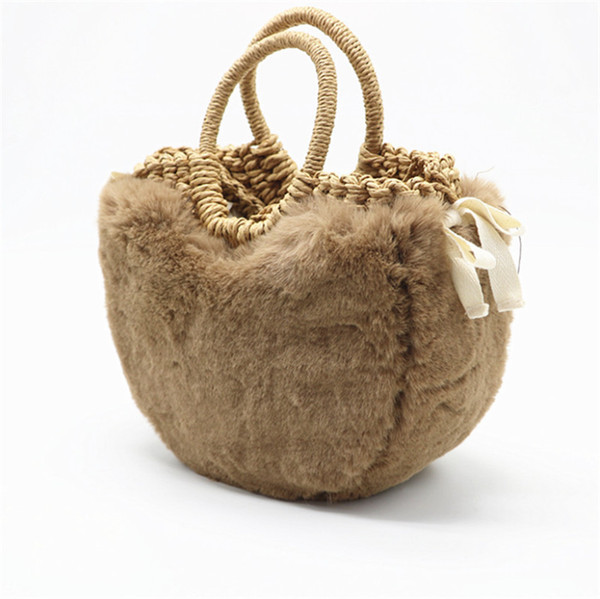 Ladies Straw Bag Hand-Woven Bag Plush Hand-Woven Rattan Bag