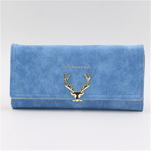 Cartoon Deer Head Purse Three-Fold Long Lady Handbag Multi-Functional PU Wallet