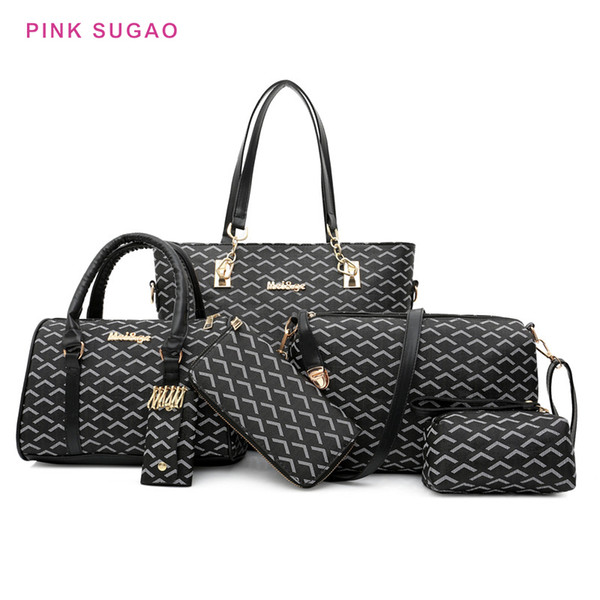 Pink Sugao designer handbag women luxury tote bag 6pcs/set shoulder bags new fashion print handbag hot sales purse high quality handbag