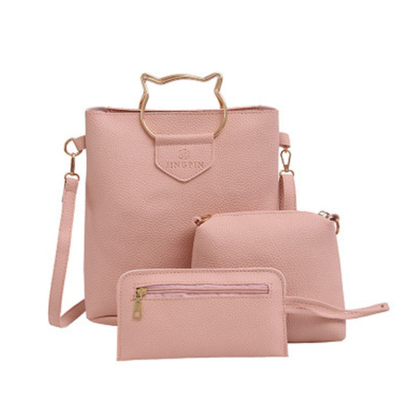 Korean Female Bag PU Simple Cute Handbag For Women Leather Female Bag Three-Piece Set Lady Handbag